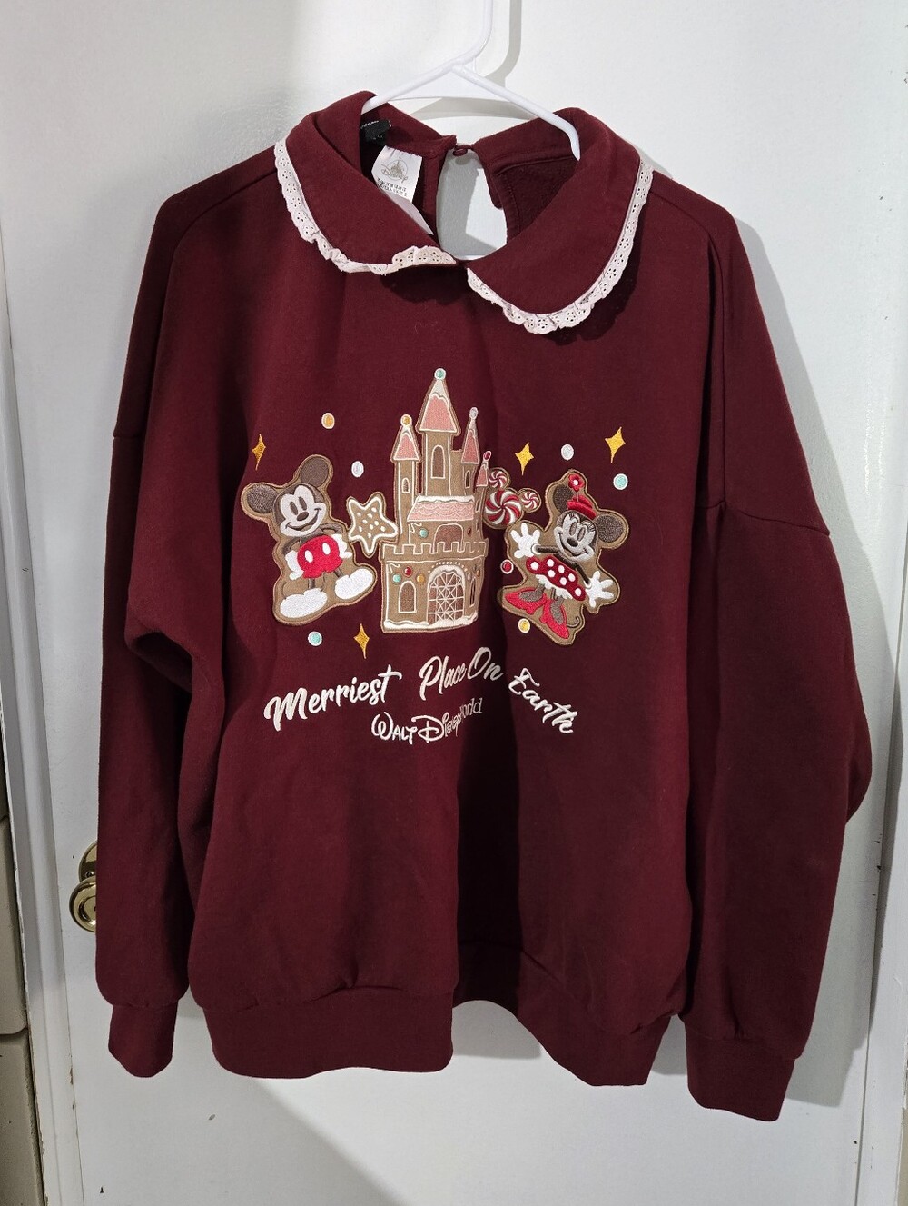 Disney Parks Mickey and Minnie Mouse Gingerbread Collared Sweatshirt Grandmacore